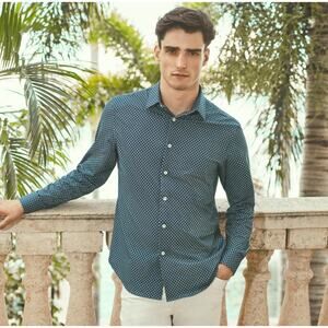 Bugatchi Teal OoohCotton Tech James Geometric Buttondown Long Sleeve Shirt XXL